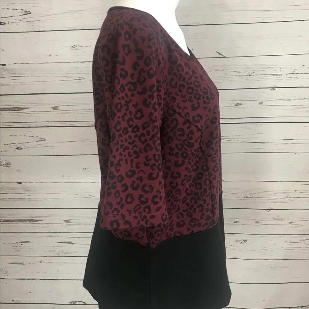 Ann Taylor Womans XXL Burgundy Wine Black Animal Print Top Blouse Zipper NWT $69